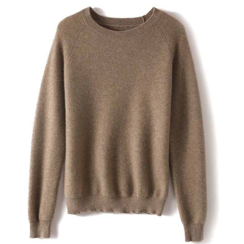 Womens Crew Neck Cashmere Sweater Long Sleeve Cashmere Pullover Taupe XS