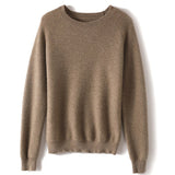 Womens Crew Neck Cashmere Sweater Long Sleeve Cashmere Pullover Taupe XS