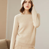 Womens Crew Neck Cashmere Sweater Long Sleeve Cashmere Pullover Beige XS