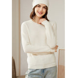 Womens Crew Neck Cashmere Sweater Long Sleeve Cashmere Pullover Ivory XS