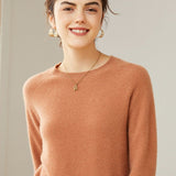 Womens Crew Neck Cashmere Sweater Long Sleeve Cashmere Pullover Camel XS