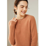 Womens Crew Neck Cashmere Sweater Long Sleeve Cashmere Pullover Camel XS