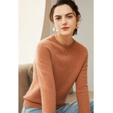 Womens Crew Neck Cashmere Sweater Long Sleeve Cashmere Pullover Camel XS