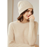 Womens Crew Neck Cashmere Sweater Long Sleeve Cashmere Pullover Beige XS