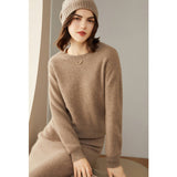 Womens Crew Neck Cashmere Sweater Long Sleeve Cashmere Pullover Taupe XS