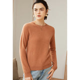 Womens Crew Neck Cashmere Sweater Long Sleeve Cashmere Pullover Camel XS