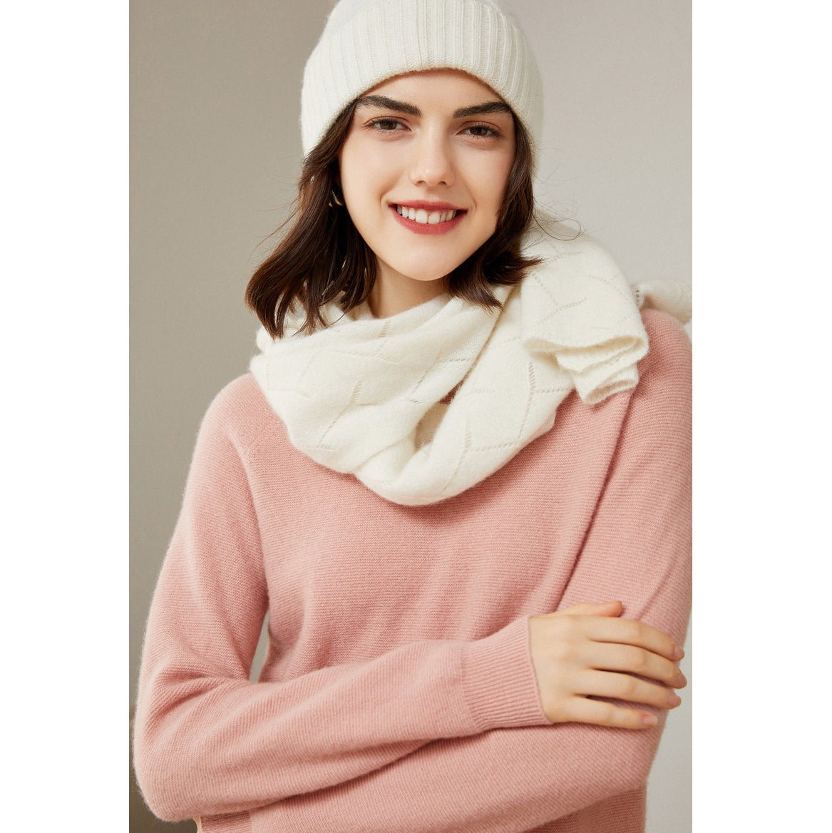 Womens Crew Neck Cashmere Sweater Long Sleeve Cashmere Pullover Pink XS