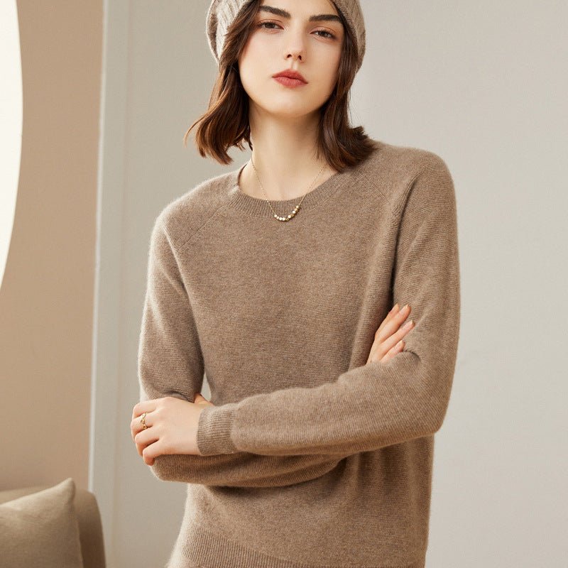 Womens Crew Neck Cashmere Sweater Long Sleeve Cashmere Pullover Taupe XS