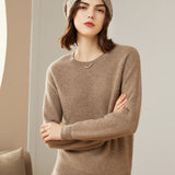 Womens Crew Neck Cashmere Sweater Long Sleeve Cashmere Pullover Taupe XS
