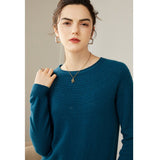 Womens Cashmere Pointelle Yoke Sweater Hollow Out Crewneck Sweater Ocean Blue XS