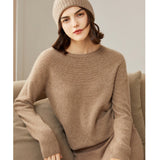 Womens Cashmere Pointelle Yoke Sweater Hollow Out Crewneck Sweater Beige XS