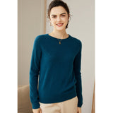 Womens Cashmere Pointelle Yoke Sweater Hollow Out Crewneck Sweater Ocean Blue XS