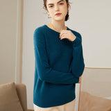 Womens Cashmere Pointelle Yoke Sweater Hollow Out Crewneck Sweater Ocean Blue XS