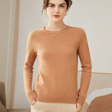 Womens Cashmere Pointelle Yoke Sweater Hollow Out Crewneck Sweater Camel XS