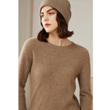 Womens Cashmere Pointelle Yoke Sweater Hollow Out Crewneck Sweater Taupe XS