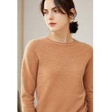 Womens Cashmere Pointelle Yoke Sweater Hollow Out Crewneck Sweater Camel XS