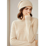 Womens Cashmere Pointelle Yoke Sweater Hollow Out Crewneck Sweater Beige XS