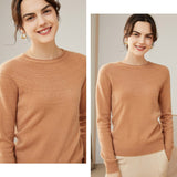Womens Cashmere Pointelle Yoke Sweater Hollow Out Crewneck Sweater Camel XS