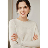 Womens Cashmere Pointelle Yoke Sweater Hollow Out Crewneck Sweater Ivory XS