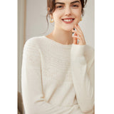 Womens Cashmere Pointelle Yoke Sweater Hollow Out Crewneck Sweater Ivory XS