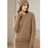 Womens Cashmere Pointelle Yoke Sweater Hollow Out Crewneck Sweater Taupe XS