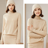 Womens Pure Cashmere Turtle Neck Sweater Long Cashmere Pullover Beige XS