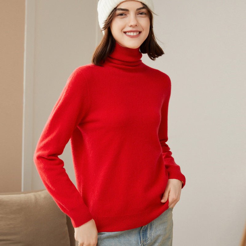 Womens Pure Cashmere Turtle Neck Sweater Long Cashmere Pullover Red XS