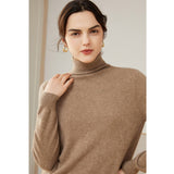 Womens Pure Cashmere Turtle Neck Sweater Long Cashmere Pullover Taupe XS
