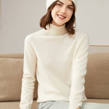 Womens Pure Cashmere Turtle Neck Sweater Long Cashmere Pullover Ivory XS