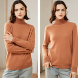 Womens Pure Cashmere Turtle Neck Sweater Long Cashmere Pullover Camel XS