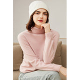 Womens Pure Cashmere Turtle Neck Sweater Long Cashmere Pullover Pink XS