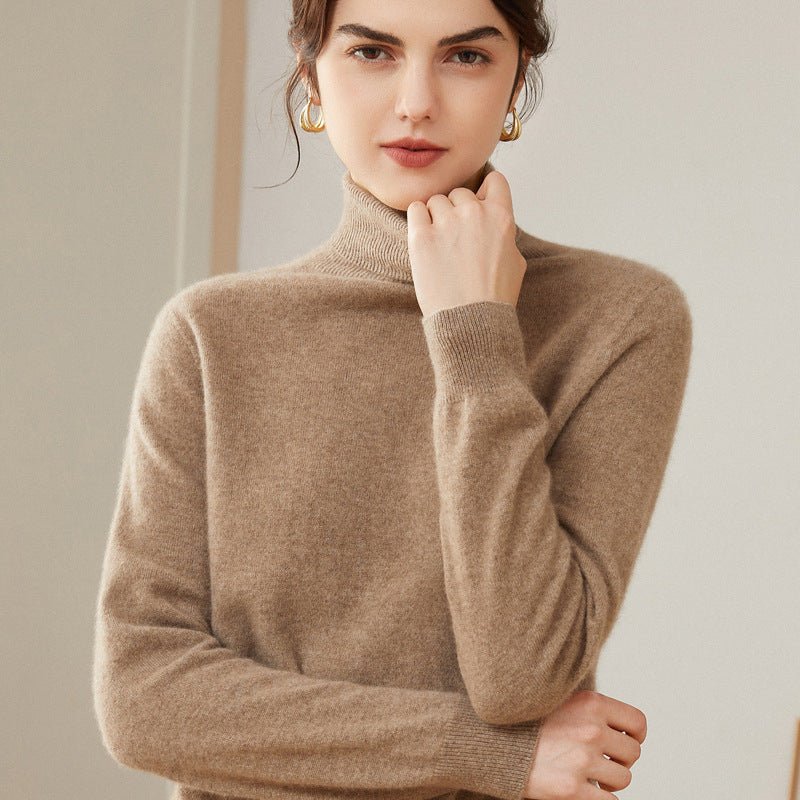Womens Pure Cashmere Turtle Neck Sweater Long Cashmere Pullover Beige XS