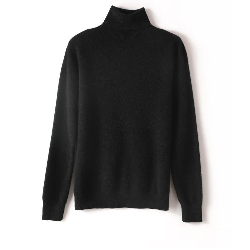 Womens Pure Cashmere Turtle Neck Sweater Long Cashmere Pullover Black XS