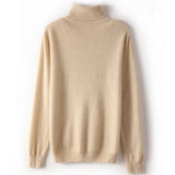 Womens Pure Cashmere Turtle Neck Sweater Long Cashmere Pullover Taupe XS