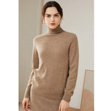 Womens Pure Cashmere Turtle Neck Sweater Long Cashmere Pullover Taupe XS
