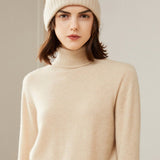 Womens Pure Cashmere Turtle Neck Sweater Long Cashmere Pullover Beige XS