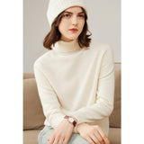 Womens Pure Cashmere Turtle Neck Sweater Long Cashmere Pullover Ivory XS