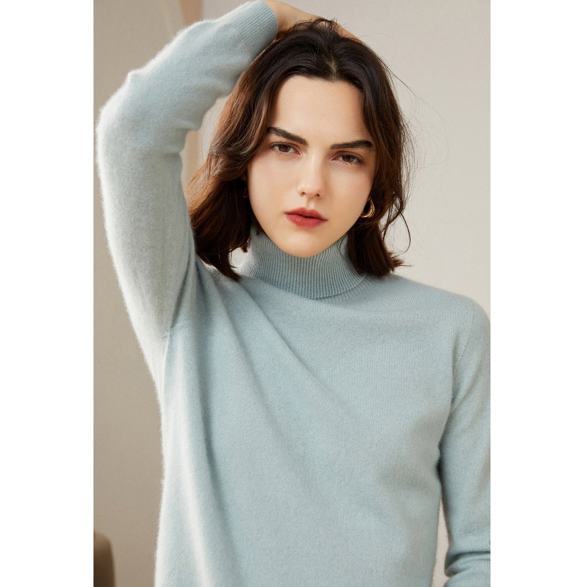 Womens Pure Cashmere Turtle Neck Sweater Long Cashmere Pullover Blue XS