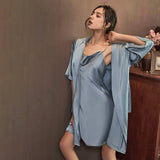 Womens Cowl Neck Silk Slip Dress Silk Robe Silk Two Piece Set Green Silk Dress Gray XS