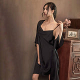 Womens Cowl Neck Silk Slip Dress Silk Robe Silk Two Piece Set Green Silk Dress Black XS