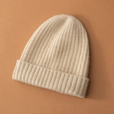 Unisex Ribbed Knit Cashmere Hats Warm Deep Cashmere Beanie Beige M