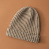 Unisex Ribbed Knit Cashmere Hats Warm Deep Cashmere Beanie Taupe M