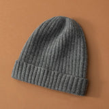 Unisex Ribbed Knit Cashmere Hats Warm Deep Cashmere Beanie Gray M