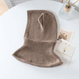 Womens Bear Ear Cashmere Balaclava Cute Cashmere Knit Hood Taupe M
