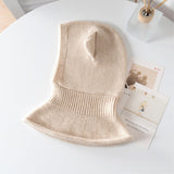 Womens Bear Ear Cashmere Balaclava Cute Cashmere Knit Hood Beige M