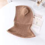 Womens Bear Ear Cashmere Balaclava Cute Cashmere Knit Hood Camel M