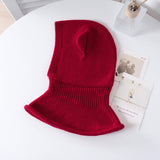 Womens Bear Ear Cashmere Balaclava Cute Cashmere Knit Hood Claret M