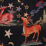 Women's Deer Prints Silk Kimono Robes Stars Silk Bathrobe Black One size fits most