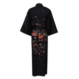 Women's Deer Prints Silk Kimono Robes Stars Silk Bathrobe Black One size fits most