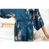 Women's Blossom Printing Short Pure Silk Kimono Robes Purple One size fits most
